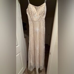Champagne Embroidered Formal Dress Art Deco Evening Gown Prom Dress Size 4